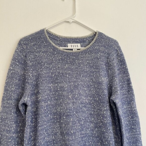 ELLE Scallop Hem Sweater Periwinkle Blue Purple Silver Metallic Crew Neck Preppy - Picture 3 of 15